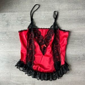 Vintage Goth Canada Red Lace-Trim Satin Camisole